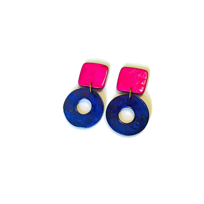 Square & Hoop Geometric Statement Earrings Post or Clip Ons- "Holly"