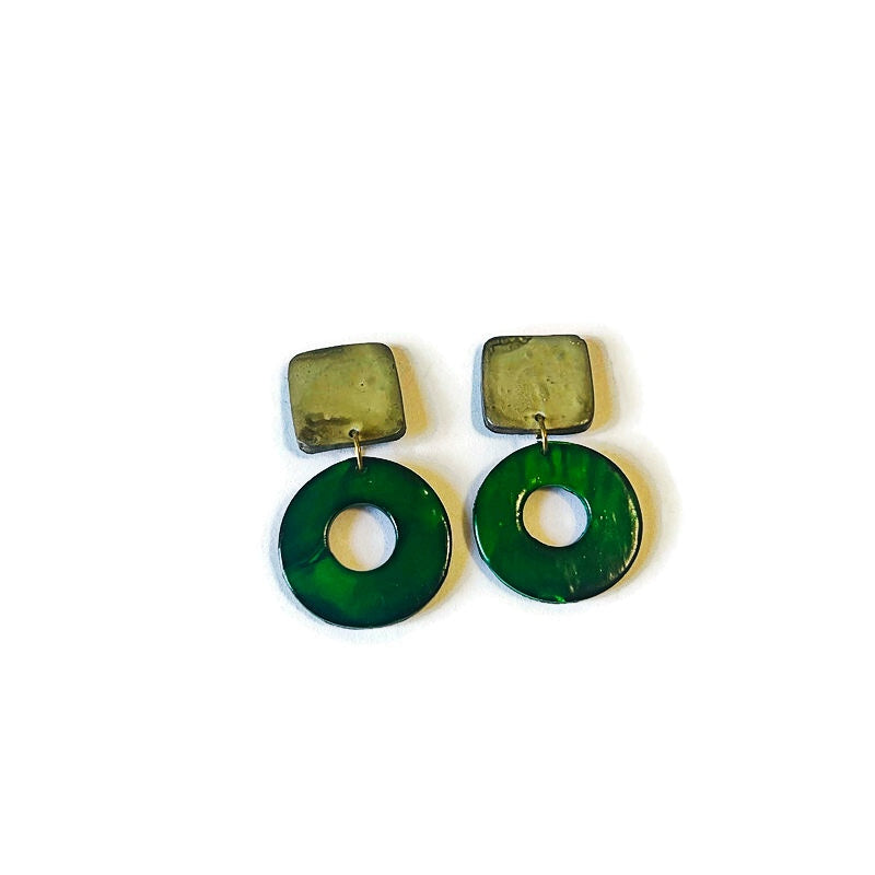Square & Hoop Geometric Statement Earrings Post or Clip Ons- "Holly"