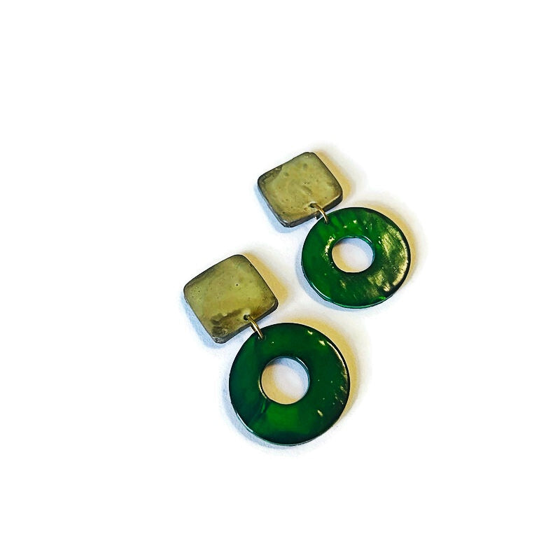 Square & Hoop Geometric Statement Earrings Post or Clip Ons- "Holly"