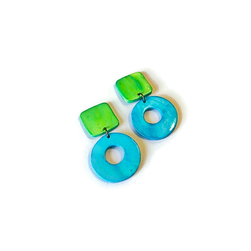 Square & Hoop Geometric Statement Earrings Post or Clip Ons- "Holly"
