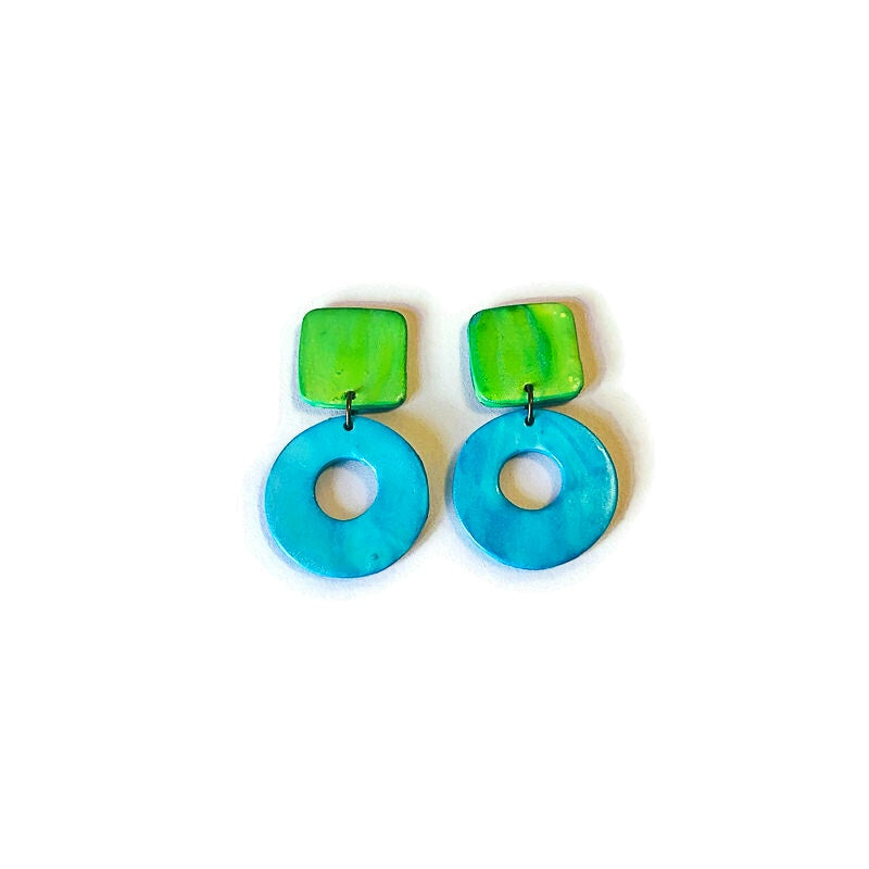 Square & Hoop Geometric Statement Earrings Post or Clip Ons- "Holly"