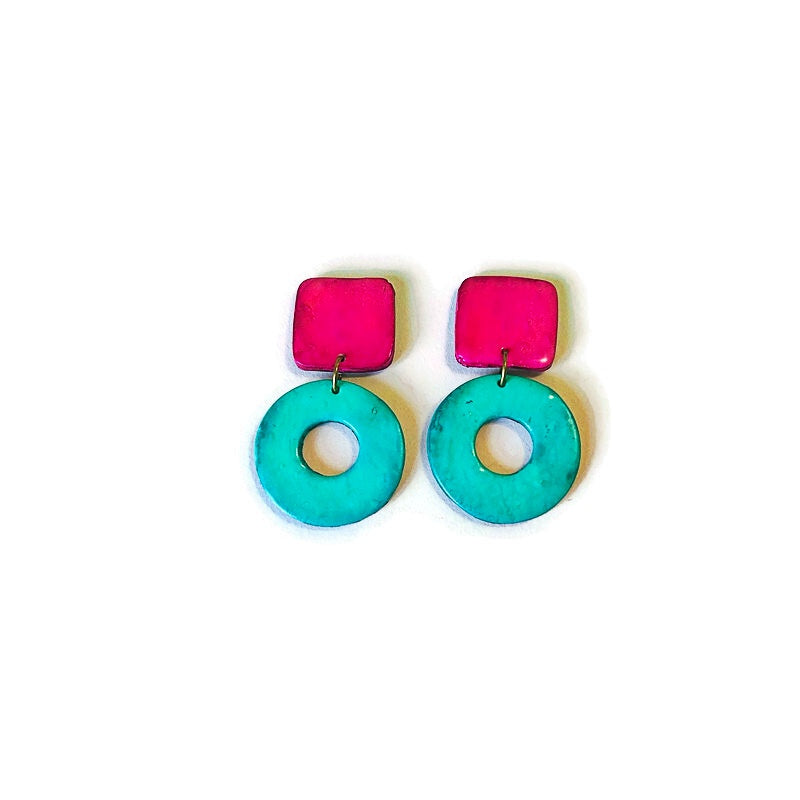 Square & Hoop Geometric Statement Earrings Post or Clip Ons- "Holly"