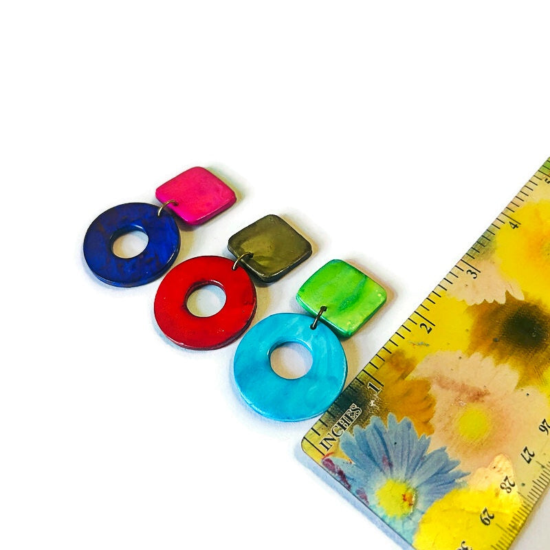 Square & Hoop Geometric Statement Earrings Post or Clip Ons- "Holly"