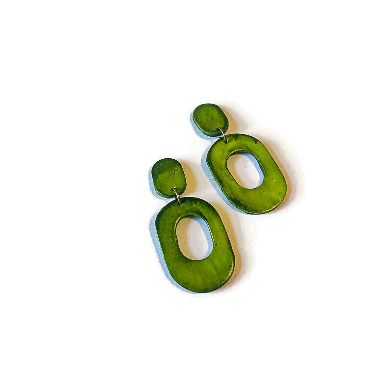 Hand Painted Oval Hoop Statement Earrings, Post or Clip On – "Pam"