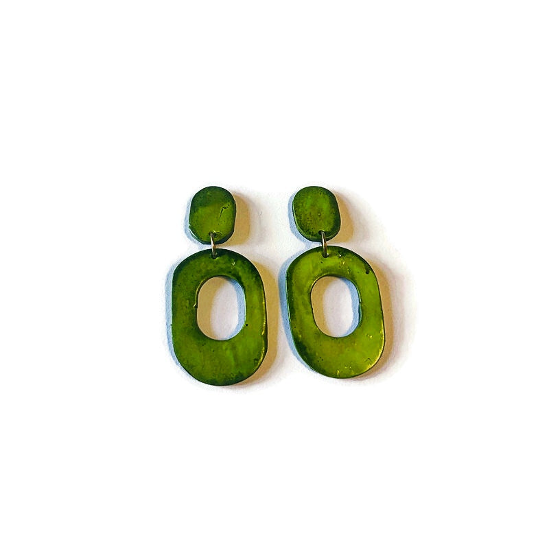 Hand Painted Oval Hoop Statement Earrings, Post or Clip On – "Pam"