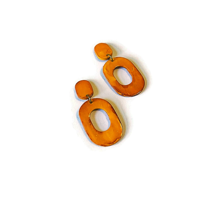 Hand Painted Oval Hoop Statement Earrings, Post or Clip On – "Pam"
