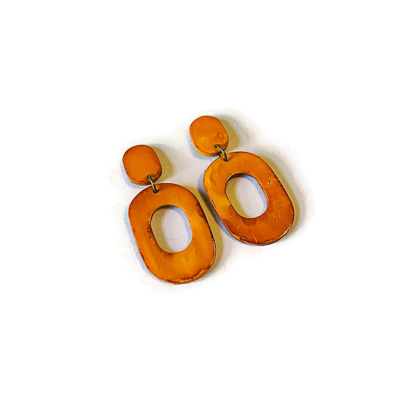 Hand Painted Oval Hoop Statement Earrings, Post or Clip On – "Pam"