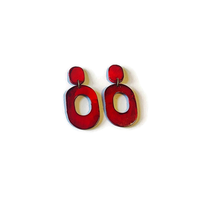 Hand Painted Oval Hoop Statement Earrings, Post or Clip On – "Pam"