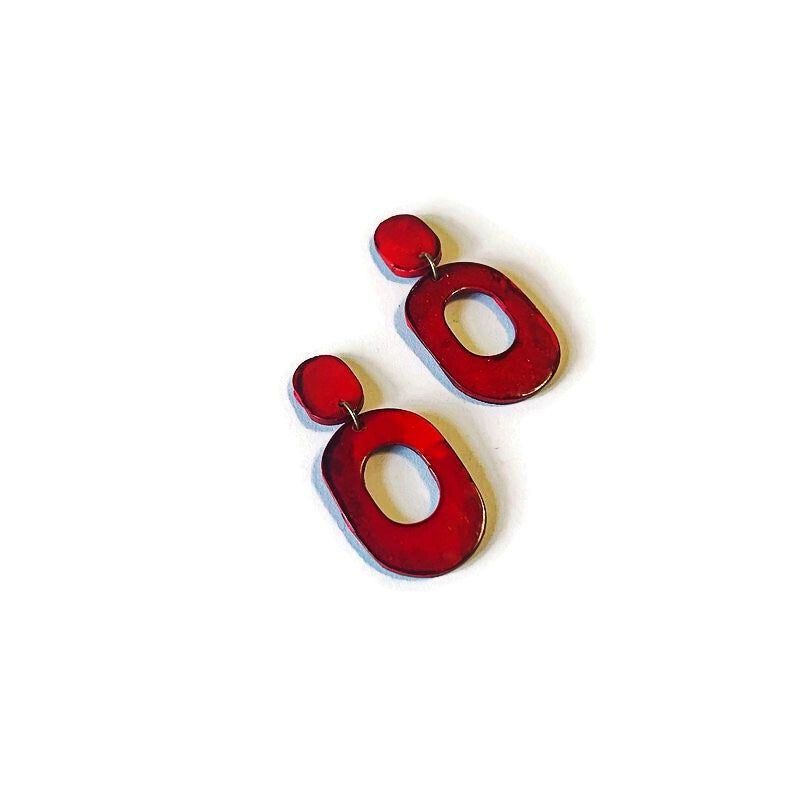 Hand Painted Oval Hoop Statement Earrings, Post or Clip On – "Pam"