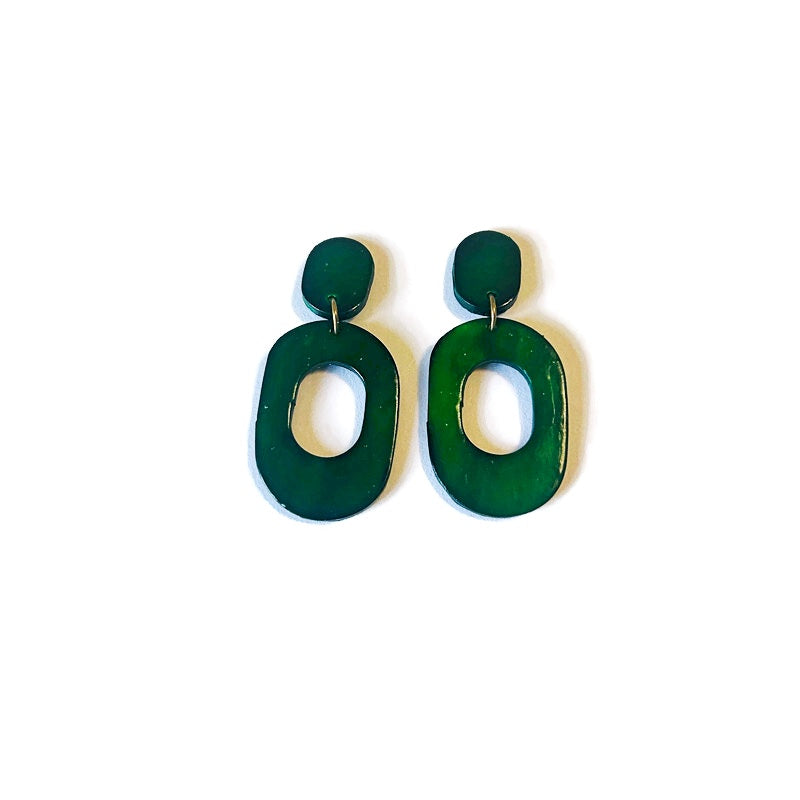 Hand Painted Oval Hoop Statement Earrings, Post or Clip On – "Pam"