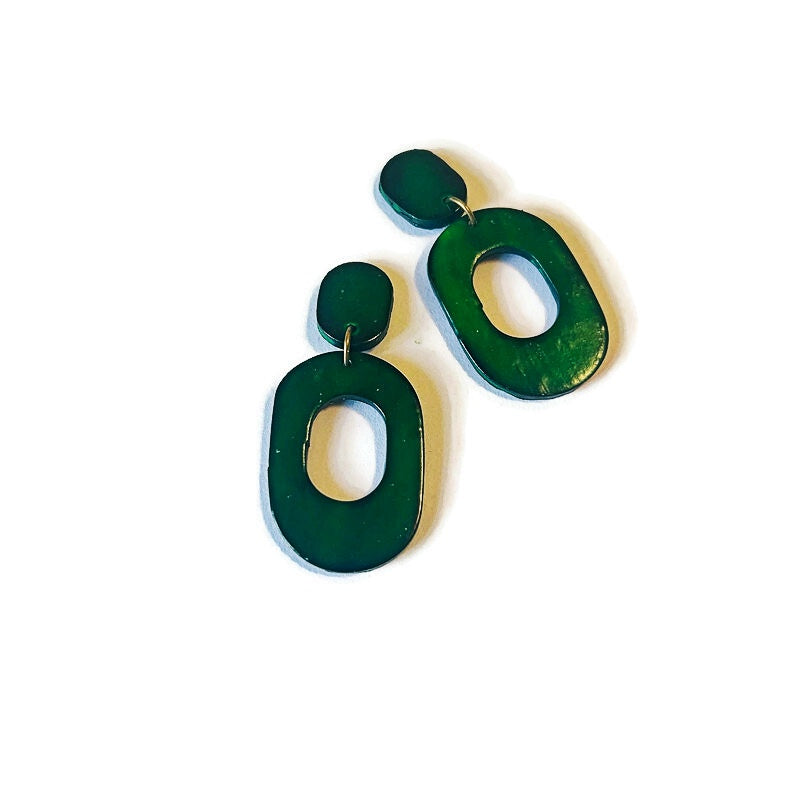 Hand Painted Oval Hoop Statement Earrings, Post or Clip On – "Pam"