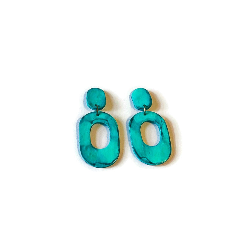 Hand Painted Oval Hoop Statement Earrings, Post or Clip On – "Pam"