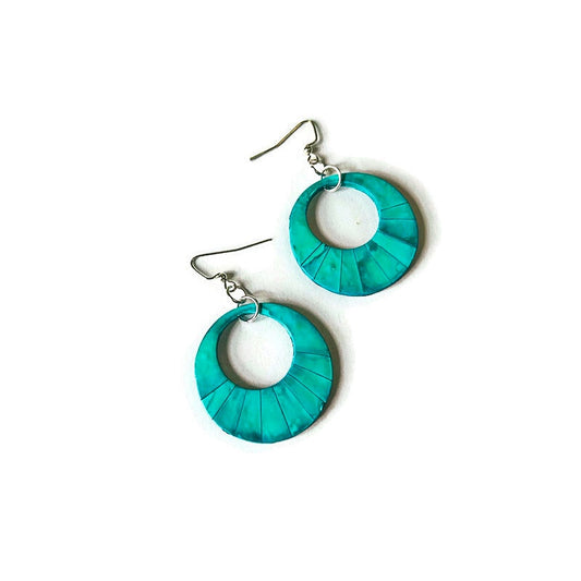 Turquoise Hoop Statement Earrings Handmade- "Mandi"