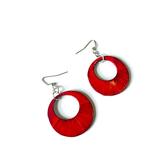 Red Open Circle Statement Earrings Handmade- "Mandi"