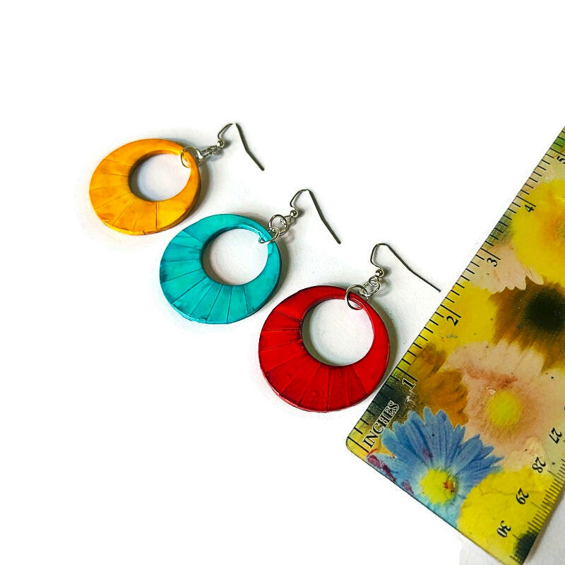 Blue Circle Statement Earrings Handmade- "Mandi"