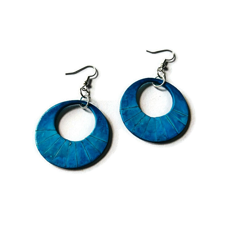 Blue Circle Statement Earrings Handmade- "Mandi"