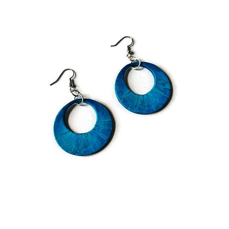 Blue Circle Statement Earrings Handmade- "Mandi"