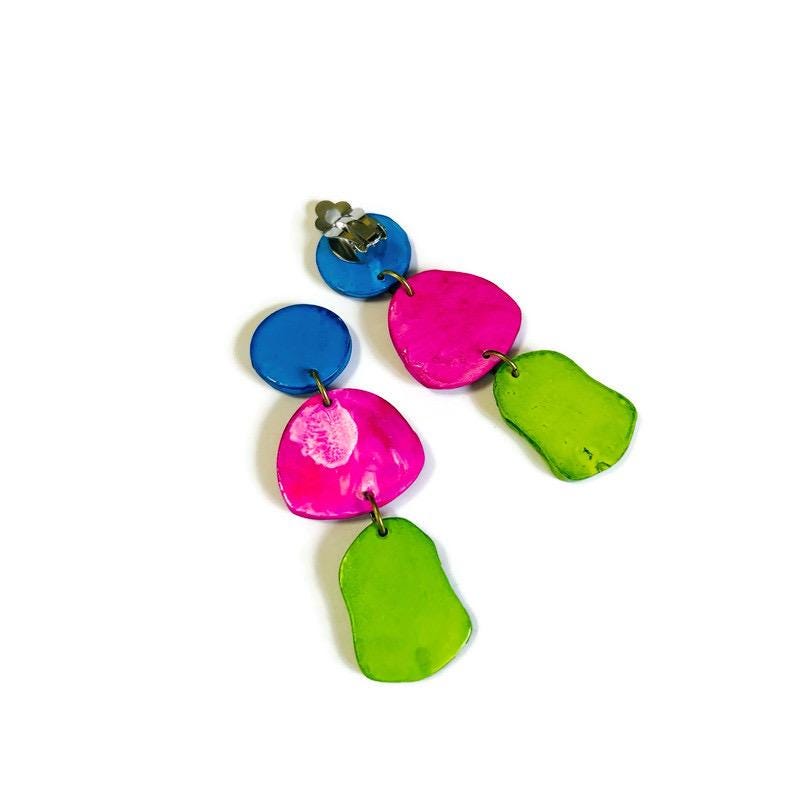 Extra Large Blue Earrings Handmade, Post or Clip On