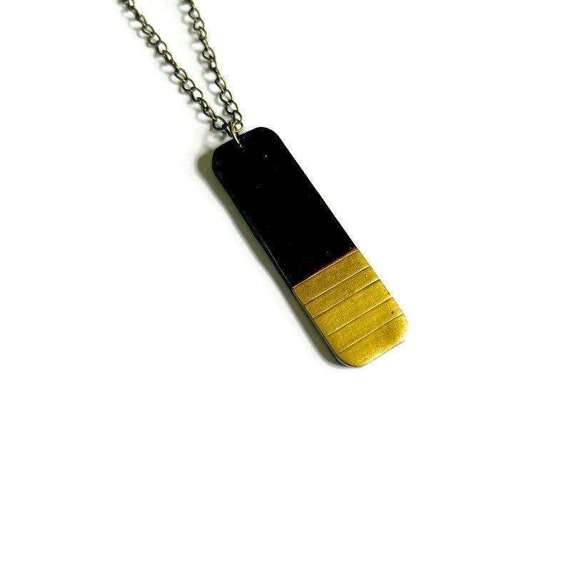 Striped Rectangle Pendant Necklace | Polymer Clay | Handmade in Canada