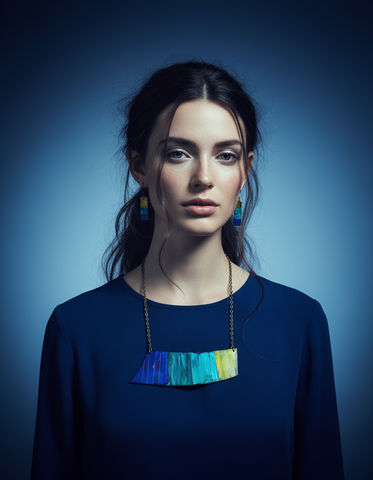 Statement Jewelry Set with Ombre Stripes, Bar Earrings & Asymmetric Necklace