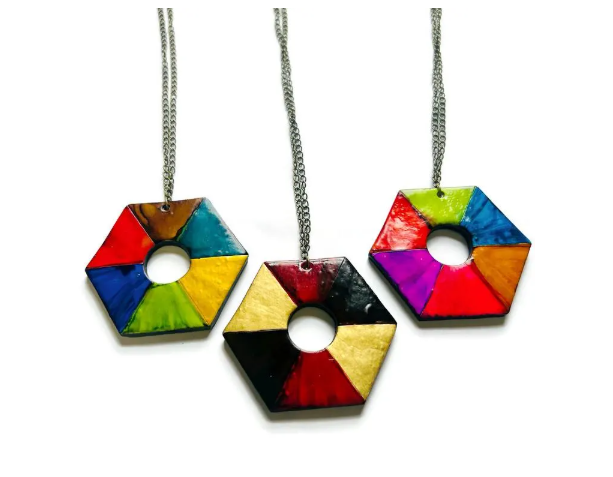 Large Hexagon Pendant Necklace Handmade