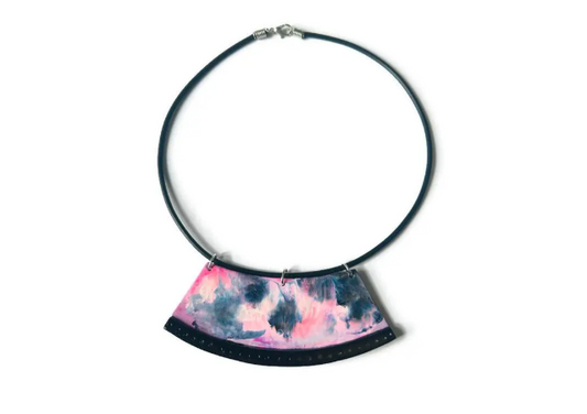 Pink and Black Handmade Statement Necklace Handmade