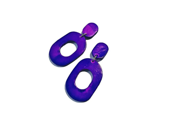 Hand Painted Oval Hoop Statement Earrings, Post or Clip On – "Pam"