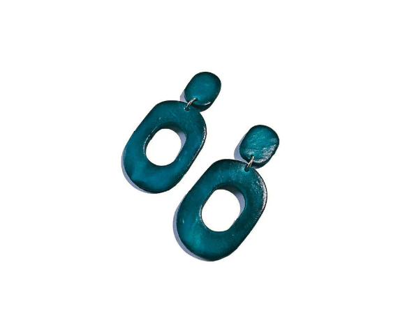 Hand Painted Oval Hoop Statement Earrings, Post or Clip On – "Pam"