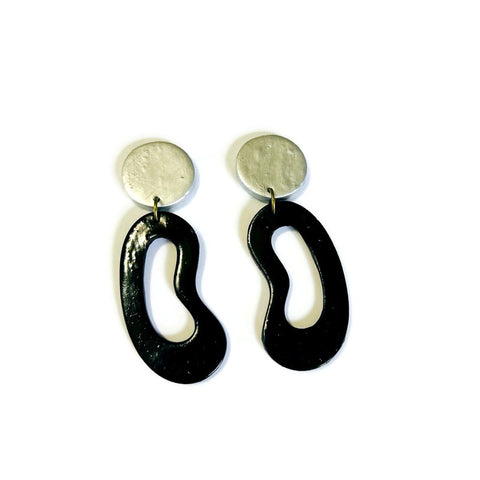 Silver & Black Statement Earrings Post or Clip On