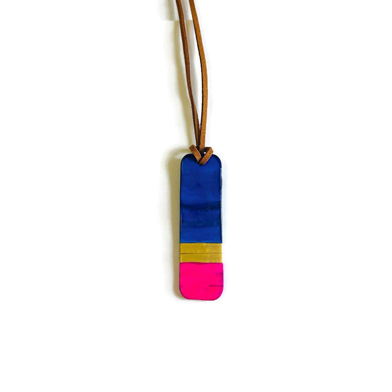 Necklace with a colorful pendant on a white background