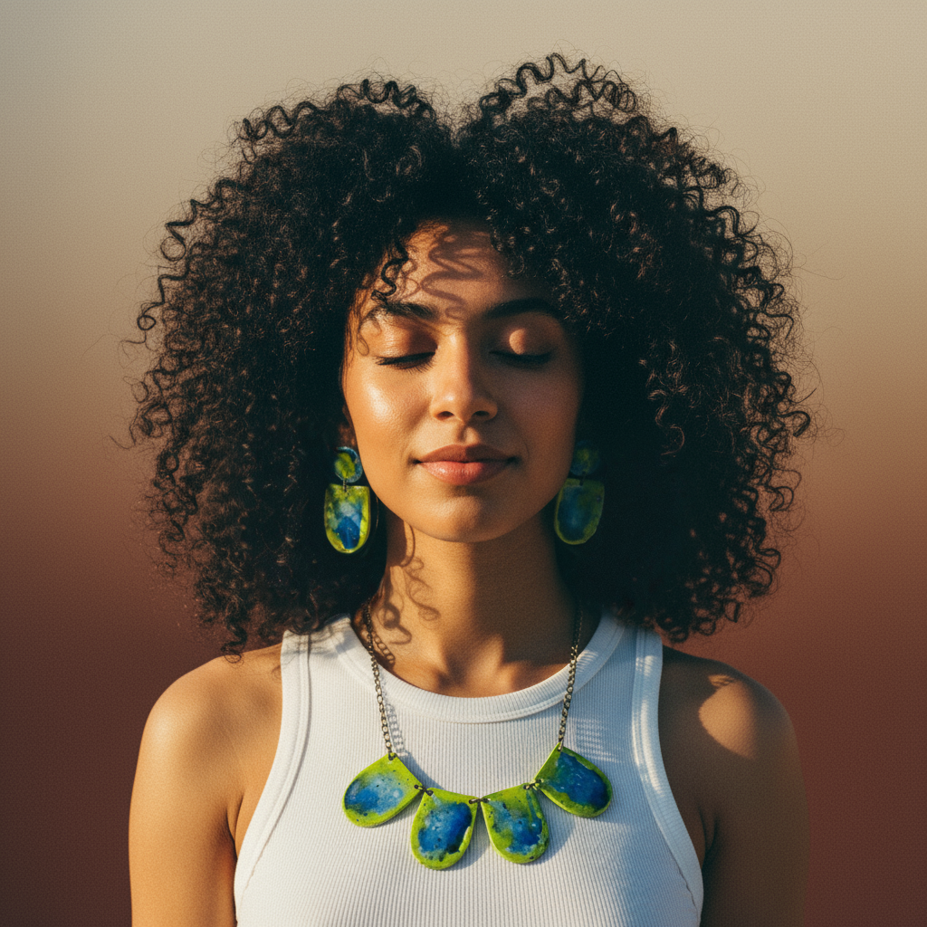 Handmade Bib Statement Necklace in Watercolor Green & Blue