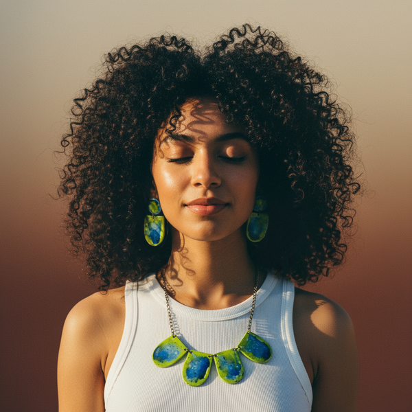 Fluid Art Statement Earrings in Lime Green & Blue