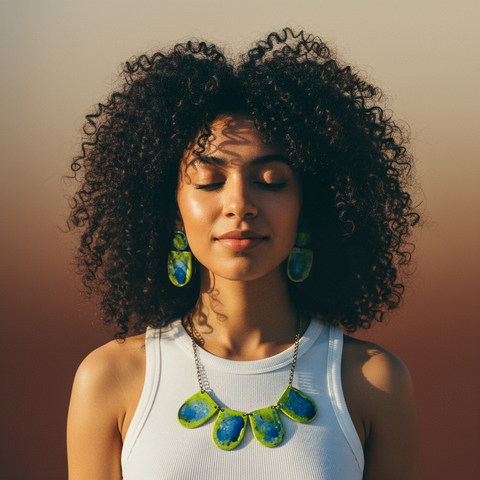 Watercolor Jewelry Set with Statement Necklace & Earrings Handmade