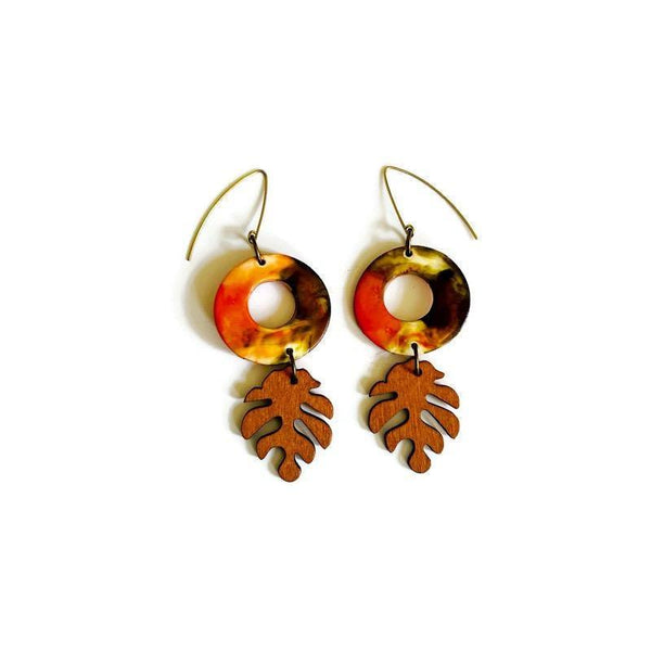 Autumnal Statement Earrings with Leaf Charm - Sassy Sacha Jewelry