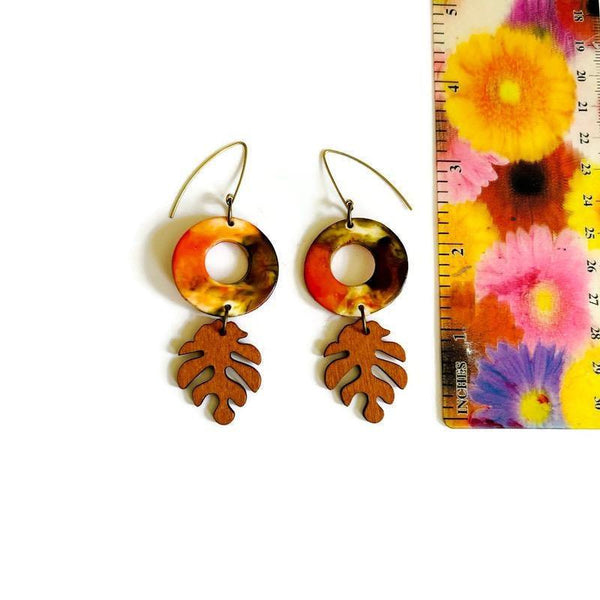 Autumnal Statement Earrings with Leaf Charm - Sassy Sacha Jewelry