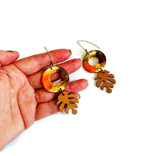 Autumnal Statement Earrings with Leaf Charm - Sassy Sacha Jewelry