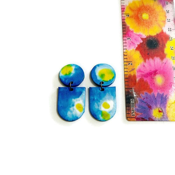 Blue Abstract Clip On Statement Earrings Handmade - Sassy Sacha Jewelry