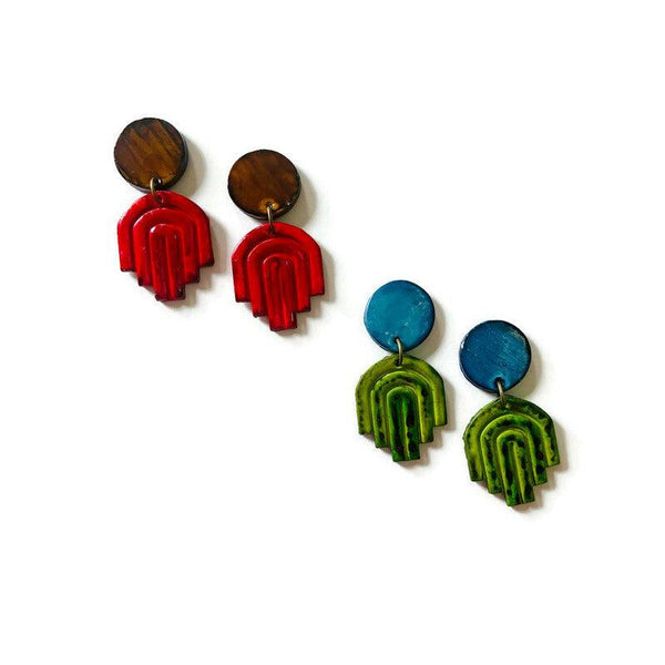 Blue & Green Small Statement Earrings - Sassy Sacha Jewelry