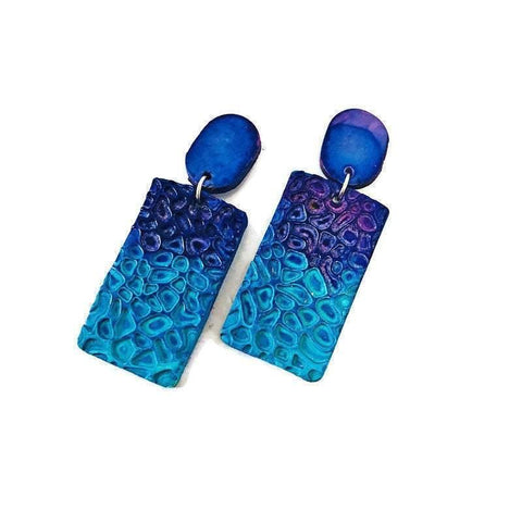 Blue Textured Statement Earrings Handmade - Sassy Sacha Jewelry