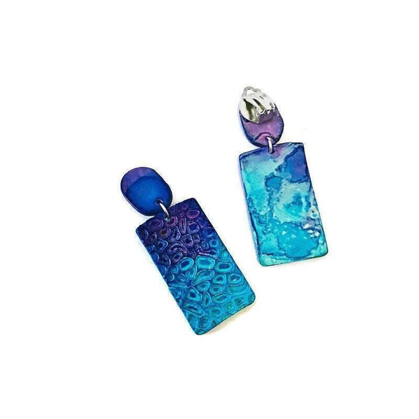 Blue Textured Statement Earrings Handmade - Sassy Sacha Jewelry