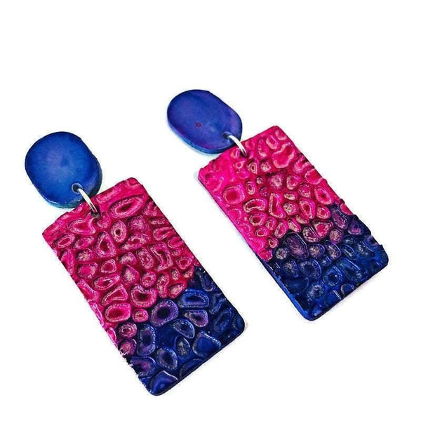 Blue Textured Statement Earrings Handmade - Sassy Sacha Jewelry