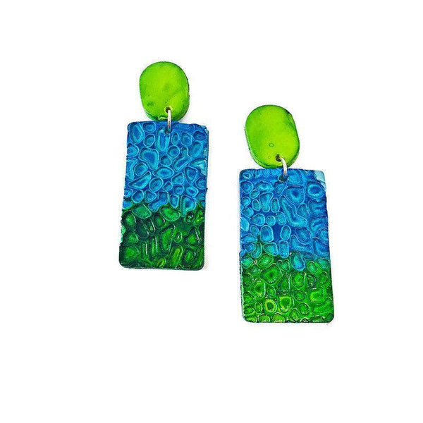 Blue Textured Statement Earrings Handmade - Sassy Sacha Jewelry