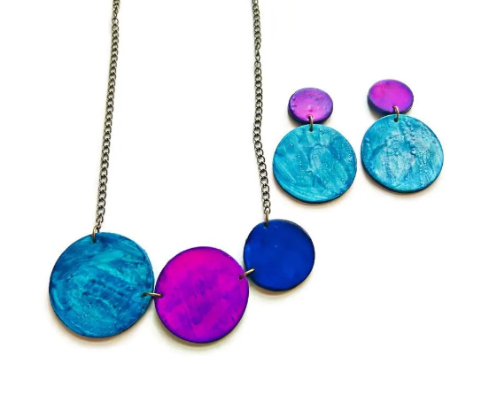 Blue & Purple Circle Clip On Earrings