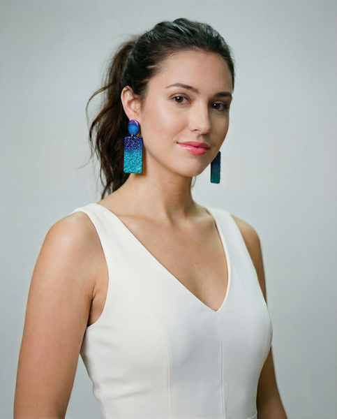 Colorful Clip On Earrings Handmade from Clay & Painted Pink Purple