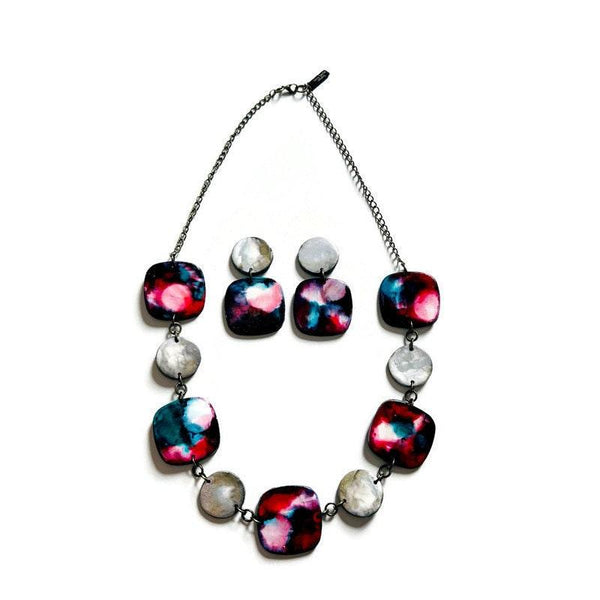 Bold Statement Earrings in Teal, Red & Silver - Sassy Sacha Jewelry