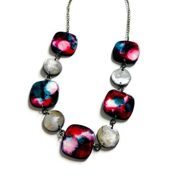 Bold Statement Earrings in Teal, Red & Silver - Sassy Sacha Jewelry