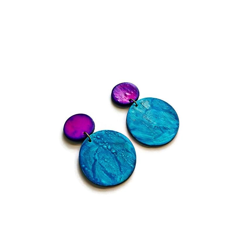 Blue & Purple Circle Clip On Earrings