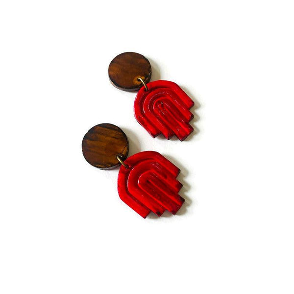 Brown & Red Art Deco Earrings - Sassy Sacha Jewelry