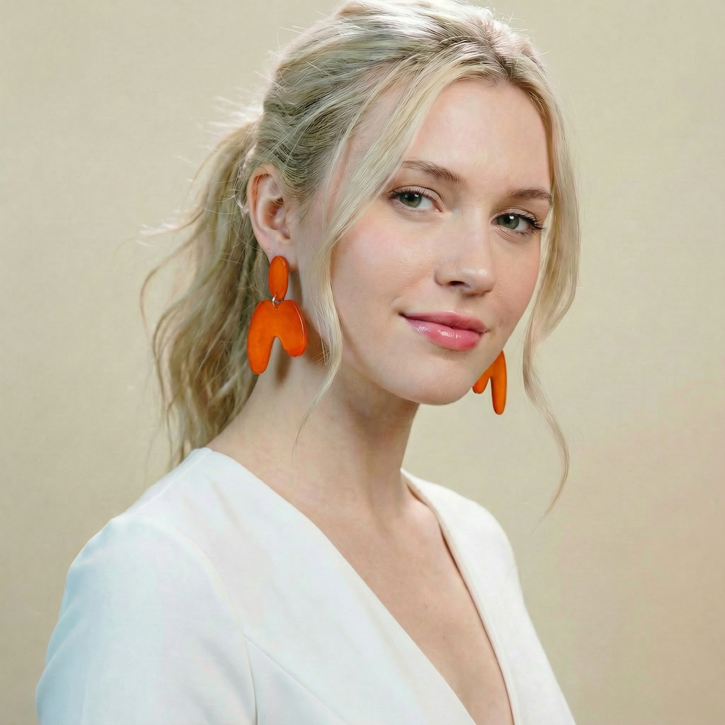 Red Asymmetric Arch Earrings Post or Clip On- "Kate"