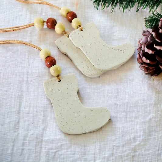 Christmas Stocking Ornament Handmade from Clay & Nova Scotia Beach Sand - Sassy Sacha Jewelry